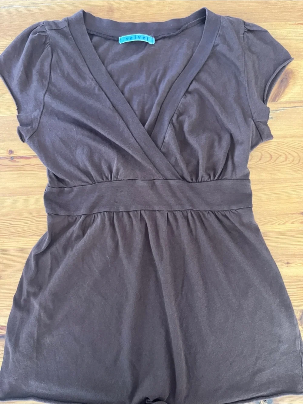 Great Condition Velvet Brown V-Neck Empire Waist Tunic, size Large